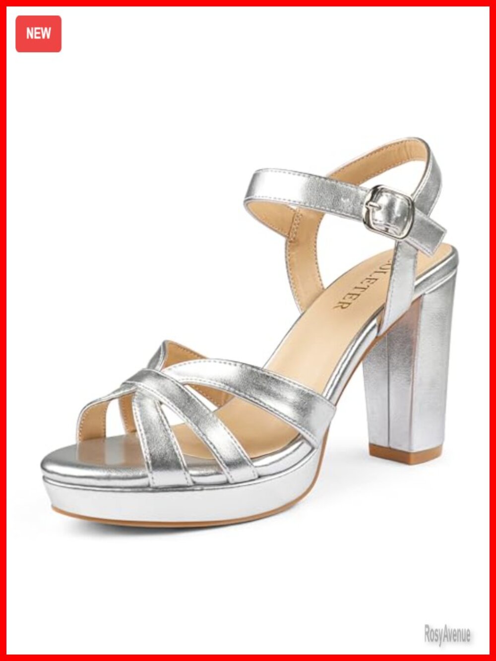Women's Faux Leather Platform Block Heel Ankle Strap Dress Sandals